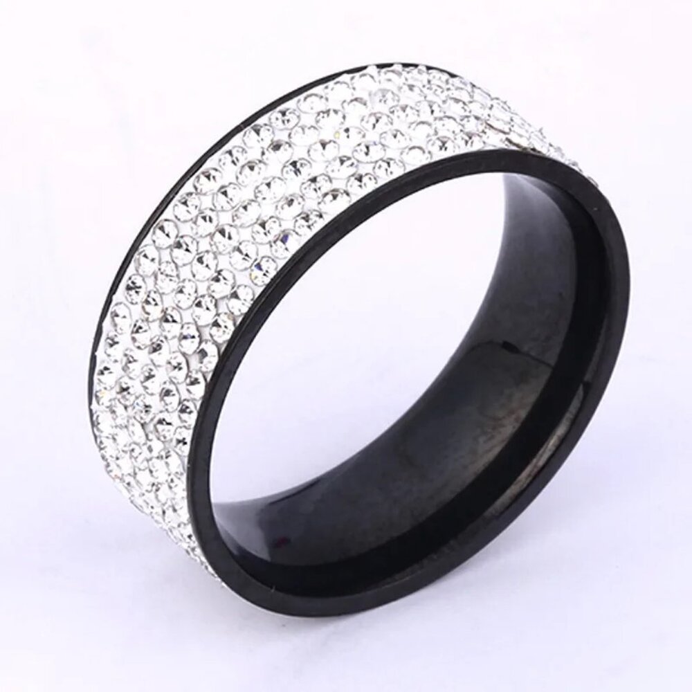 3/$35 Black & Clear Cubic Zirconia Wide Band Ring Stainless Steel Jewelry